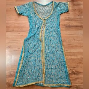 Elegant Blue and Gold Women's Dress